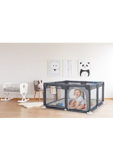 Original Playard Plus Güvenli Bebek Ve Çocuk Oyun Alanı Oyun Parkı 120x120 Oyun Matı Ve Topları Gri