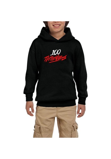 100 Thieves Splash Siyah Çocuk Kapşonlu Sweatshirt Siyah