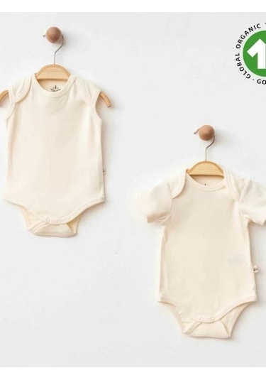 Zekids Bebek Organik Pamuklu Kolsuz Çıtçıtlı İkili Body Set-15901 Krem