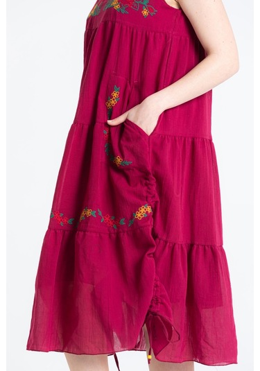 Kolsuz Vual Ahsen Nakışlı Midi Boy Elbise Bordo Brd-bordo