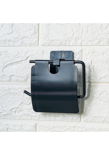 Ollevra Kendiliğinden Yapışkanlı Siyah Paslanmaz Metal Kapaklı Tuvalet Kağıtlığı Aparatı Gri