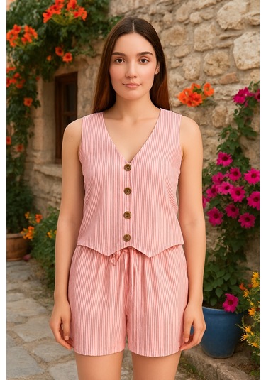 Hırsch Su Yolu Yelek Short Takım Pembe