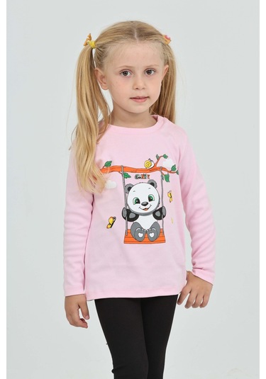 Toontoy Kız Çocuk Sallanan Panda Baskılı Sweatshirt Pembe
