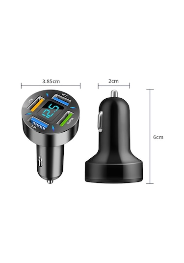 4'ü 1 Arada Usb 66w Dijital Ekranlı Araba Süper Hızlı Şarj Cihazı
