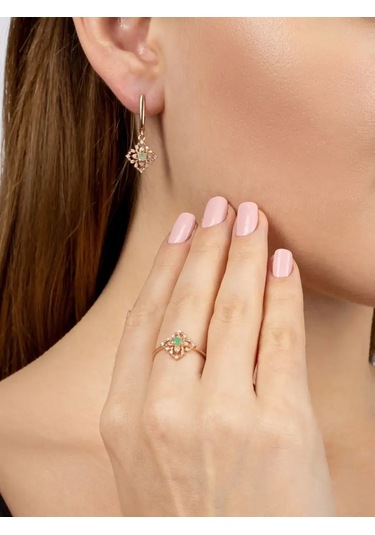 Lair Doğal Zümrütlü Gümüş Üzerine Kaplamalı Yüzük 37759934 Yeşil