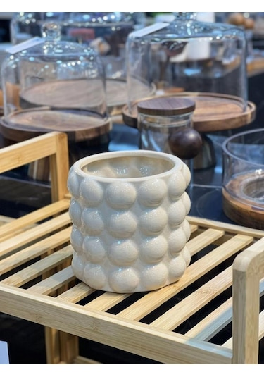 Atby 13cm Bubble Seramik Vazo Krem