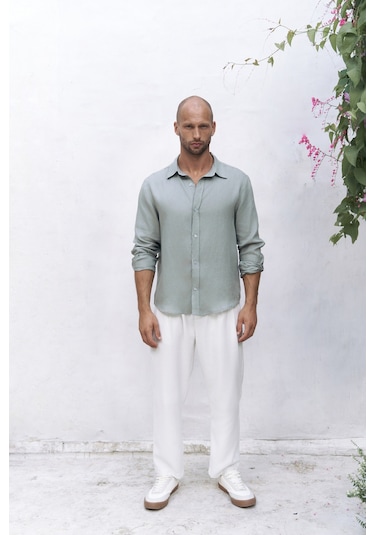 Mai Collection Mai Studios Co. Bice Mint Keten Oversize Erkek Gömlek Mint