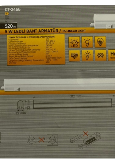 Cata Ct-2466 5w 6400k Beyaz Ledli Bant Armatür 4 Adet Beyaz