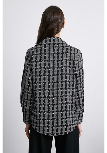 Geometrik Desenli Gömlek Siyah Siyah