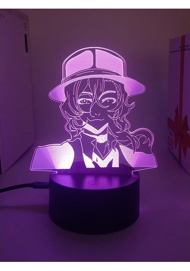 Goldenqian Bungo Sokak Köpekleri Anime 3d Erkek Için Gece Lambası 16 Renk Kız Odası Dekor Illusion Led Lamba Usb Manga Osamu Şekil Uygun Çocuklar Hayranlar Noel Hediyeleri 3sp8m2 Siyah