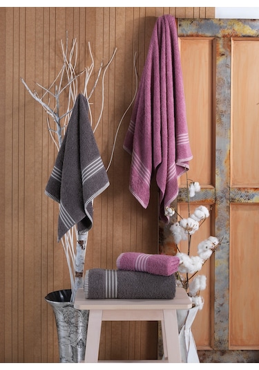 Rebeka Oscar Banyo Havlu Seti Yumuşak Havlu Seti 1200 Gram Mürdüm Antrasit Antrasit - Mürdüm