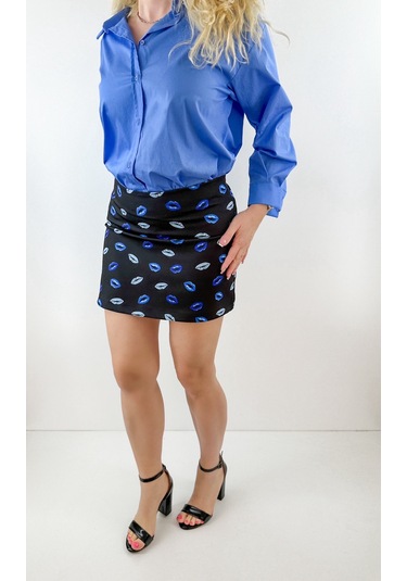 Modaonna Desenli Siyah Mini Etek Siyah