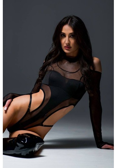 Bikini Mayokini Dünyası Nika Transparan Bodysuit - Siyah Siyah