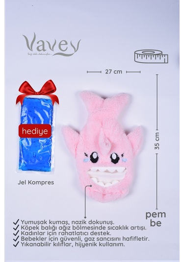 Shark Desenli Pembe Su Torbası Kılıfı Yumuşak