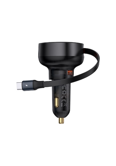 Geeksen Baseus Araba Şarj Cihazı 60w, Çekilebilir Type-c + Usb, Hızlı Şarj, Siyah Cctxp-uc