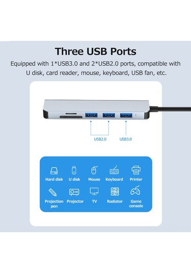 Samdoo Type-c 6-in-1 Hub Alüminyum Kasa - Usb3.0, 2xusb2.0, Hdmı 4k, Sd/tf Kart Okuyucu