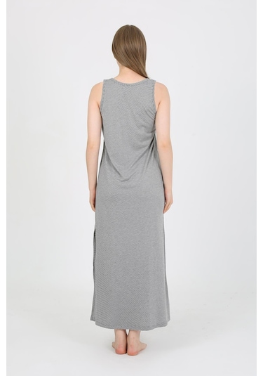 Akbeniz Kadın Kalın Askılı Yırtmaçlı Uzun Gri Gecelik 90110 Gri
