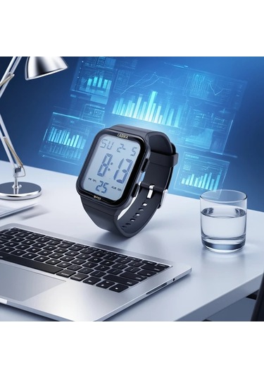 Willowhaven Siyah Spor Saati Gençler İçin Su Geçirmez Dijital Alarmlı Kol Saati Siyah