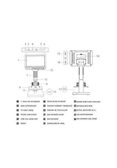 Exeo 12mp 2000x 7 İnch ips Ekran Dijital Mikroskop Şarjlı