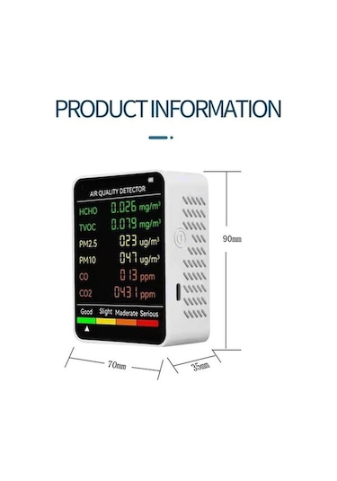 Tongxida Pm2.5/pm10 Hava Kalitesi Dedektörü İç Mekan Hava Kalitesi Monitörü Siyah