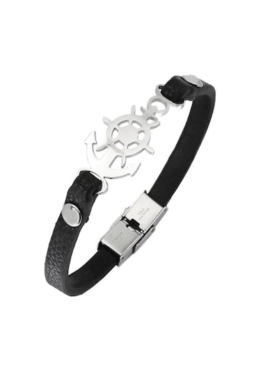 Brezza Lusso Jewelry Deri Dümen Çapa Model Çelik Erkek  Bileklik