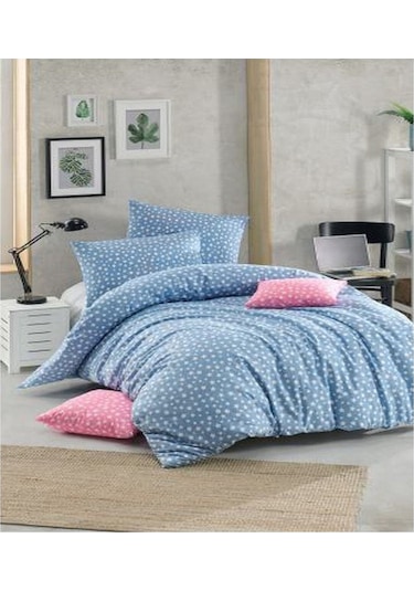 Kolay Ütülenir Desenli Nevresim Seti Tek Kişilik Mavi