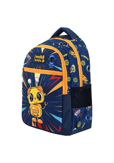 Waddell Lisanslı Lacivert-sarı Robot Desenli Erkek İlkokul Sırt Çantası Ve Beslenme Çantası