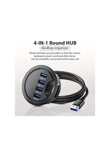 Xuweiwei Siyah 4 Port Usb 3 0 Hub 60mm Masa Grommet Splitter Dock Istasyonu Usb Guc Modu 36v Elektronik Bilesenler Yok