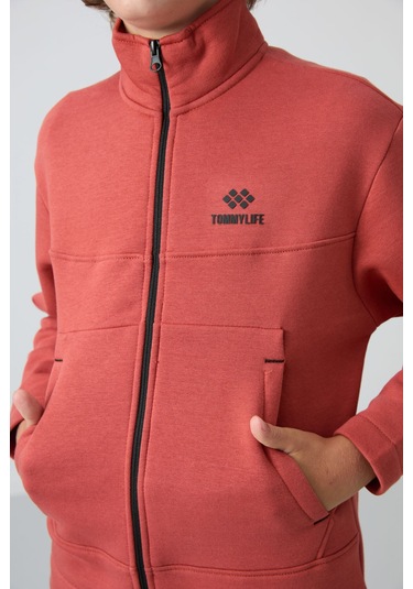 Tommy Life Kiremit Pamuklu Kalın İçi Tüylü Yumuşak Dokulu Standart Fit Nakışlı Erkek Çocuk Sweatshirt - 11245 Kiremit