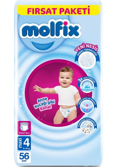Molfix Külot Bebek Bezi Beden:4 9-14kg Maxi Mega Fırsat Pk 280 Adet 5'li