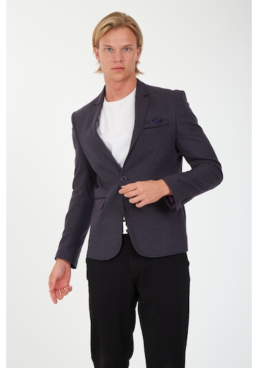 Sposo G-211 Dar Kalıp Desenli Füme Erkek Blazer Ceket Füme