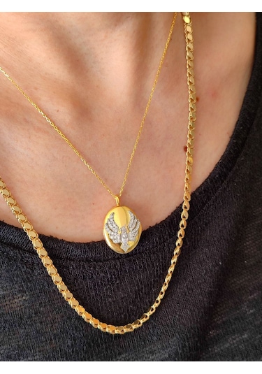 Modagümüşevi 925 Ayar Gümüş Alya Anka Kuşu Kolye 45 CM