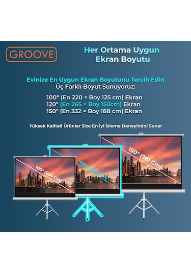 Groove Vizio Pro 120 Inch 265x150cm Blackout Işık Geçirmez Tripod Ayaklı Projeksiyon Perdesi