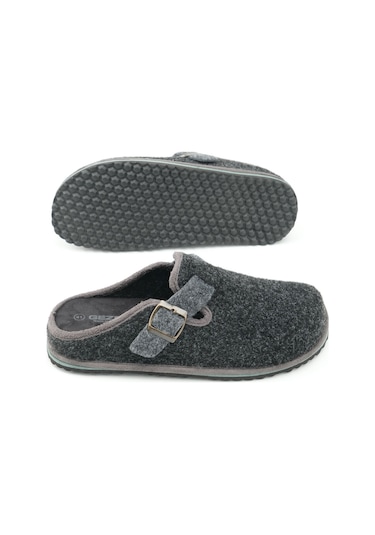 Gezer Kışlık Erkek Fashion Tokalı Ayarlanabilir Keçe Ev Bahçe Terlik Antrasit