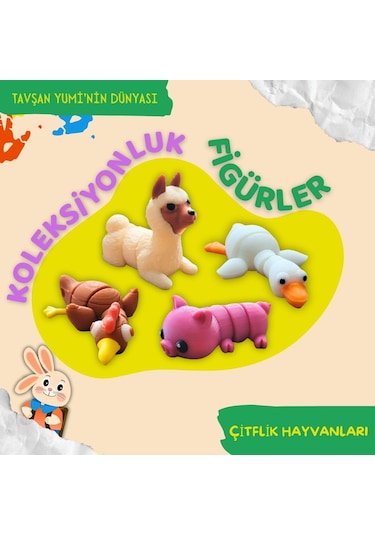 Tavşan Yumi Çiftlik Hayvanları Koleksiyonu- 4 Parça 5-7 Cm Hareketli Oyuncaklar Ve Bilgilendirici Kartlar "