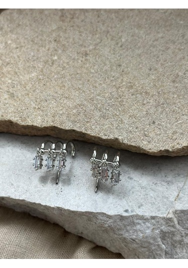 Gümüş Renkli Taşlı Çoklu Görüntülü Küpe Çok Renkli