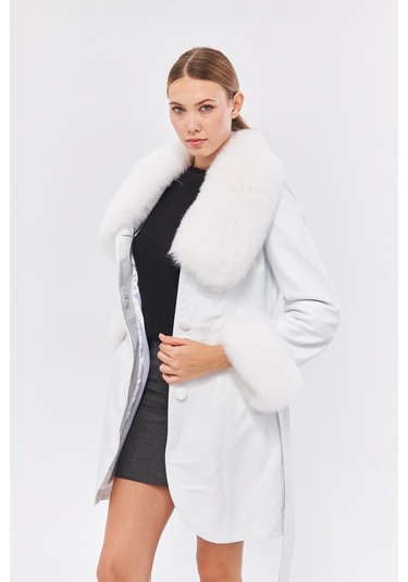 Derinss Dka1551 Hakiki Deri Kadın Beyaz Kaban 001