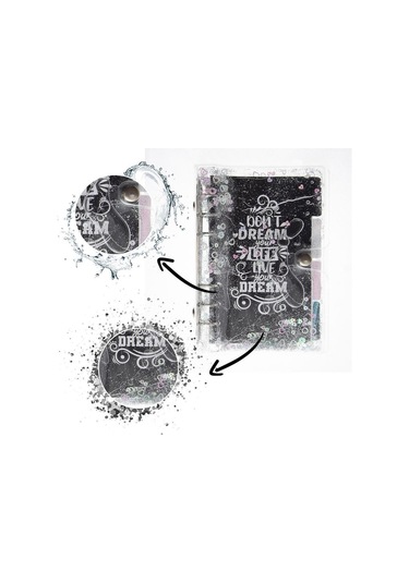 Mekanizmalı Simli Ve Sulu Kapaklı Desenli Defter Siyah