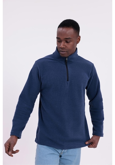 Freemen Erkek Fit Dik Yaka Yarım Fermuarlı Sweatshirt Polar Lacivert