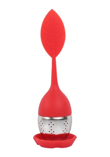 Sones Paslanmaz Çelik Yaprak Şekli Silikon Çay Poşeti Çay Süzgeçleri Kırmızı