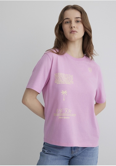 Mavi - Baskılı Pembe Tişört 1613174-70972 Pembe