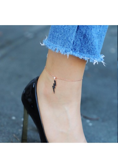 Şimşek Model Zirkon Taşlı Rose Gold Kaplama Gümüş Halhal Gümüş