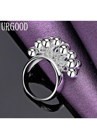 925 Ayar Gümüş Moda Üzüm Boncuklu Yüzük Parti Hediye Romantik Takı 10