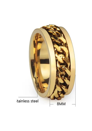 Ortası Dönebilen Zincirli Erkek Kadın Anti-stres Çelik Alyans Yüzük Cl43 Sarı