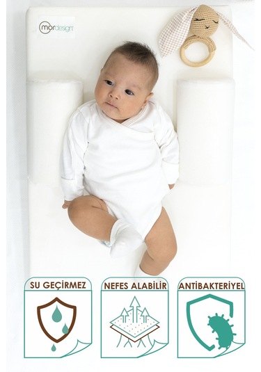 Mordesign Bebek Yatağı, Yıkanabilir, Ayarlanabilir Yan Bariyer Yastıklı Reflü Yatağı Beyaz Zg989-1