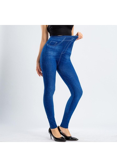 Siyah Kadınlar Yüksek Elastik Bel Streç Tayt Bayanlar Dikişsiz Sahte Denim Kot Leggins Mujer Pantalon Siyah Siyah Kadınlar Yüksek Elastik Bel Streç Tayt Bayanlar Dikişsiz Sahte Denim Kot Leggins Mujer Pantalon Siyah