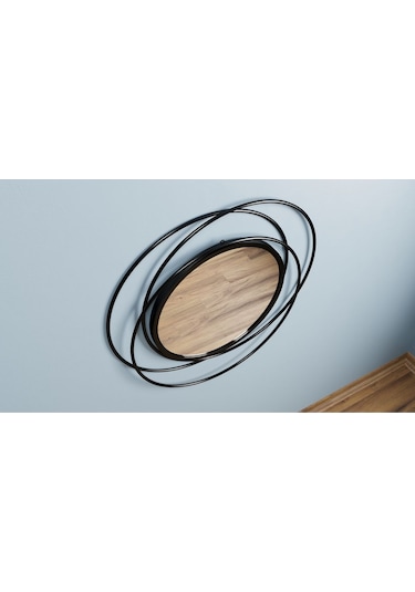 Halkalı Model Metal Dekoratif Duvar Aynası Siyah