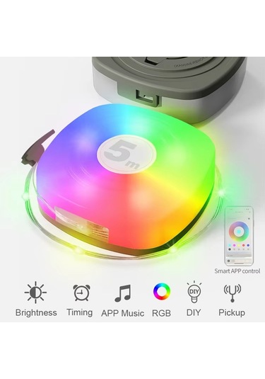 Sones 5m Rgb Kamp Işık Dizisi Led Ortam Gece Işığı Akıllı App Kontrolü Taşınabilir Açık Çadır Dekoratif Lambası Beyaz Çok Renkli