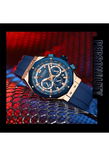 Curren 8462 Erkek Gri Analog Kuvars Silikon Spor Aydınlatmalı Saat Su Geçirmez Tarih Kol Saati Mavi Diğer