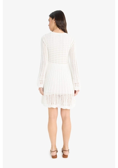 Defacto A Kesim Ajurlu Uzun Kollu Triko Elbise F4958ax25smer105 Ekru